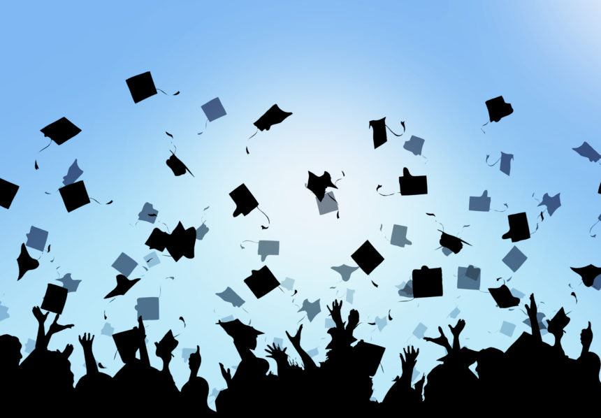 Illustration of graduates throwing caps into the air