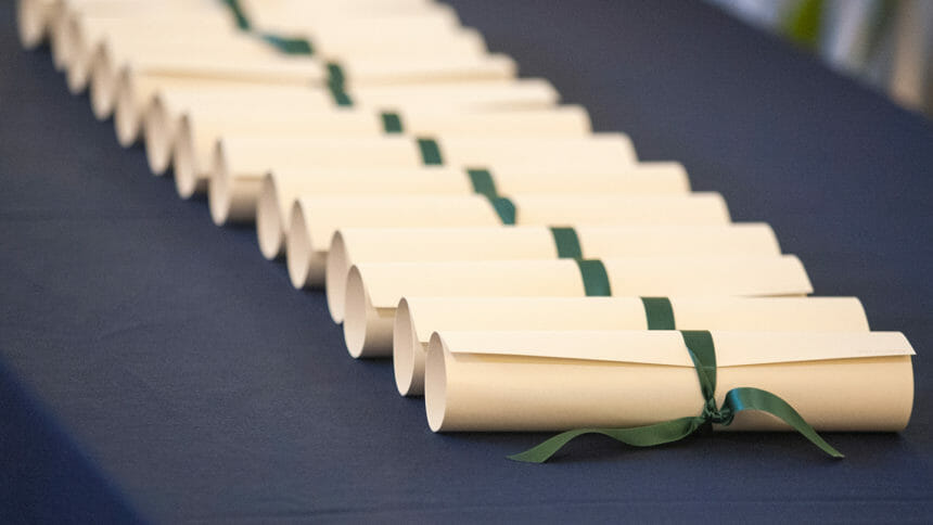 row of diplomas