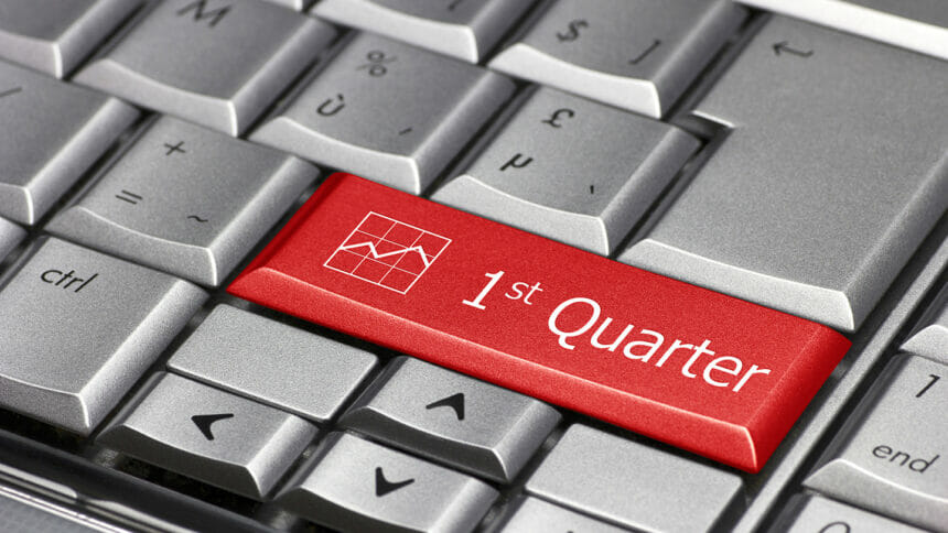 Keyboard has a stock symbol key for first quarter.