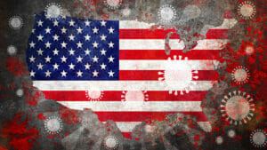 Coronavirus COVID-19 and USA map with Flag
